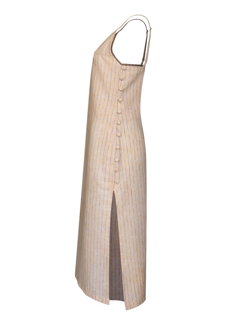 Long Dress Linen Amaia Peach Stripes