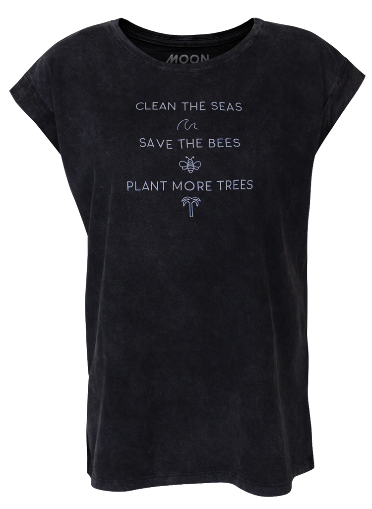 Women T-shirt Roll Black Wash Clean the seas