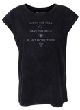 Women T-shirt Roll Black Wash Clean the seas