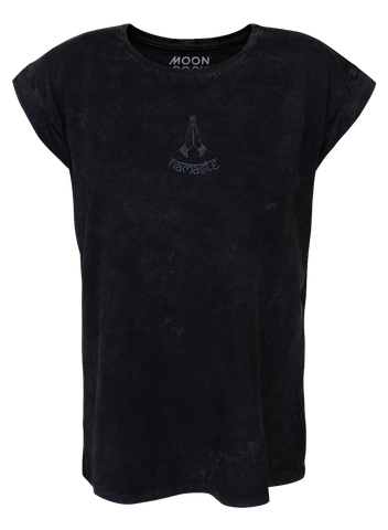 Women T-shirt Roll Black Wash Namaste