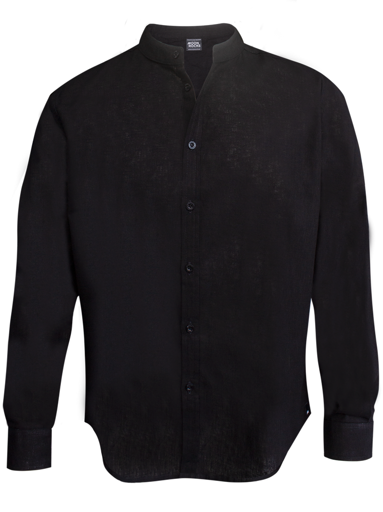 Men Shirt Long Sleeve Black Cotton Linen