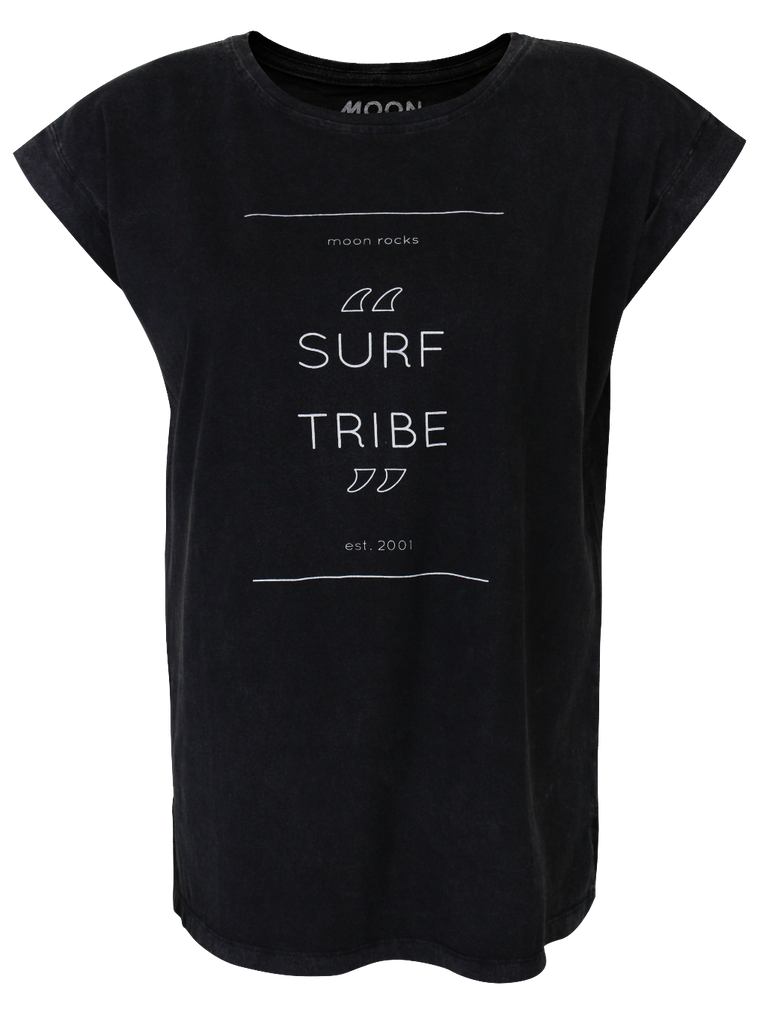 Women T-shirt Roll Black Wash Surf Tribe