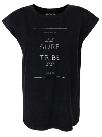 Women T-shirt Roll Black Wash Surf Tribe
