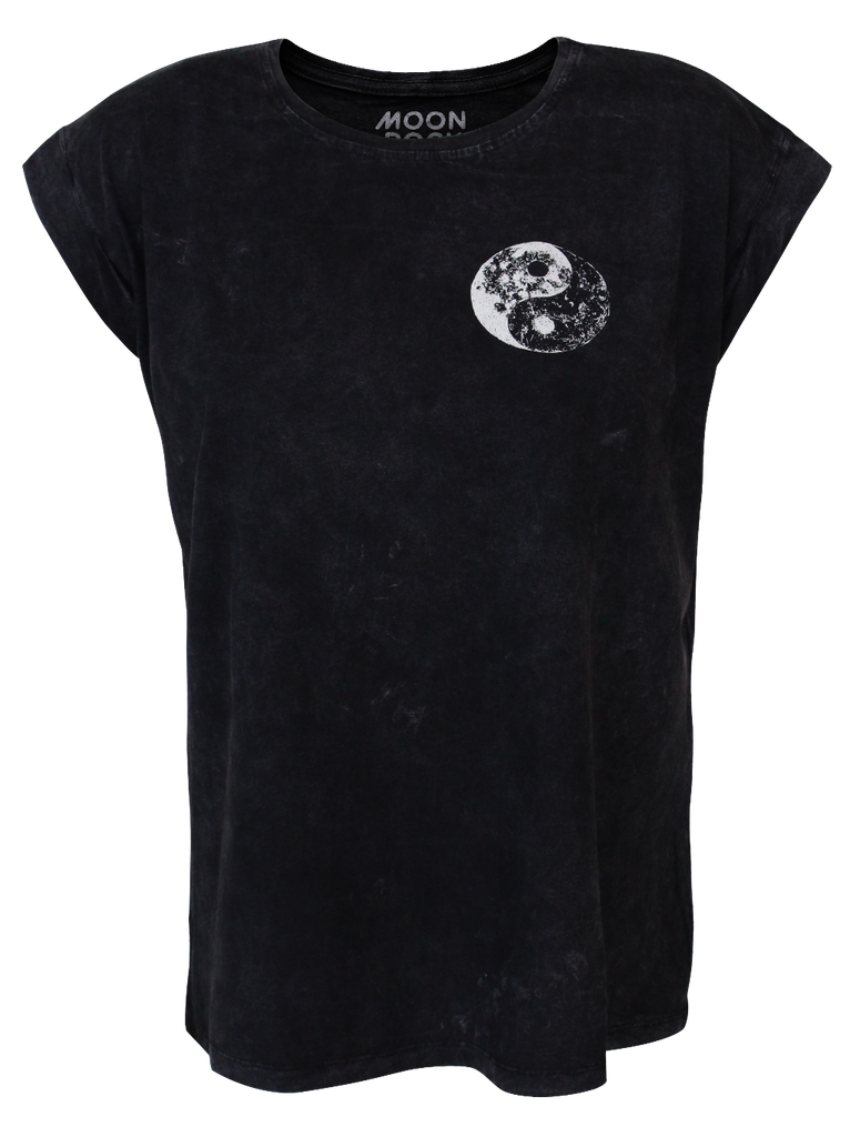 Women T-shirt Roll Black Wash Yin Moon