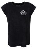 Women T-shirt Roll Black Wash Yin Moon