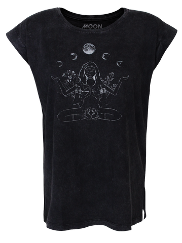 Women T-shirt Roll Black Wash Yin Yoga